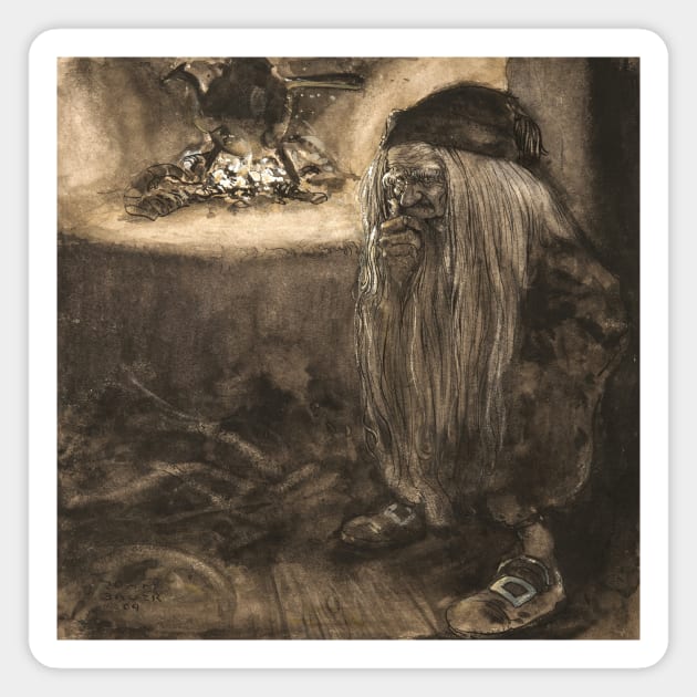 Brownie by a Fireplace by John Bauer Magnet by Classic Art Stall